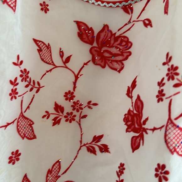 VINTAGE Handmade sheer apron with 20”ties. Floral stitched with sparkly sequins. - Picture 5 of 5